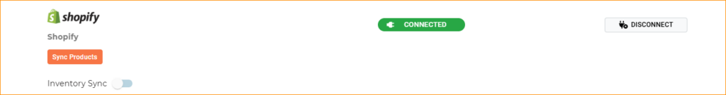 A screenshot showing a line item in the Integrations page of CommerceBlitz OMNI, showing that Shopify is CONNECTED.