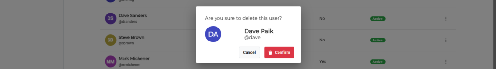 A screenshot of the Delete User option in the CommerceBlitz OMNI account settings page.
