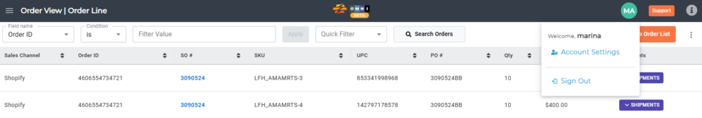 User avatar menu showing the Sign Out option.